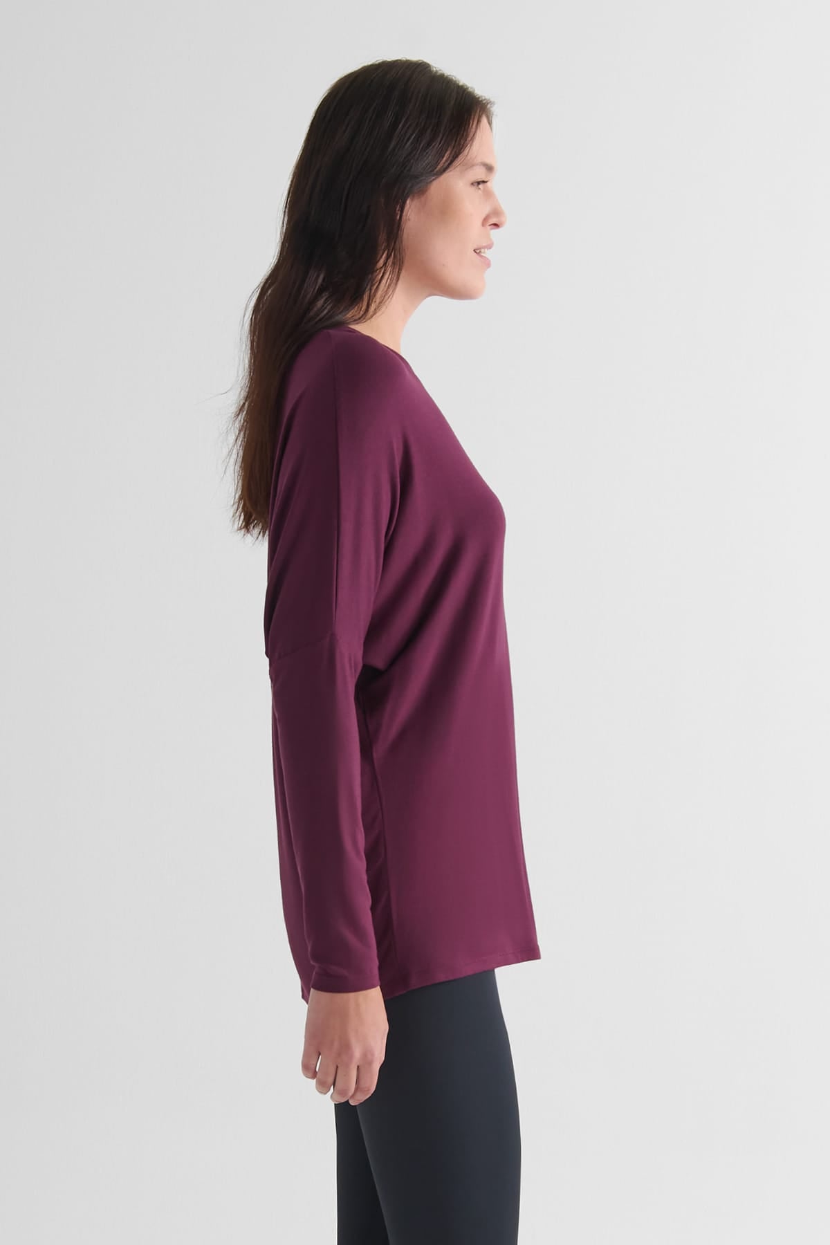 Dolman Longsleeve in Syrah - Women's Long Sleeve Top in Burgundy | DAUB