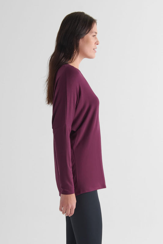 Dolman Longsleeve in Syrah - Women's Long Sleeve Top in Burgundy | DAUB