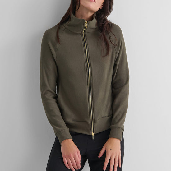 Freedom Full Zip Sweatshirt in Spruce - Women's Full Zip Fleece Sweatshirt in Spruce Green | DAUB