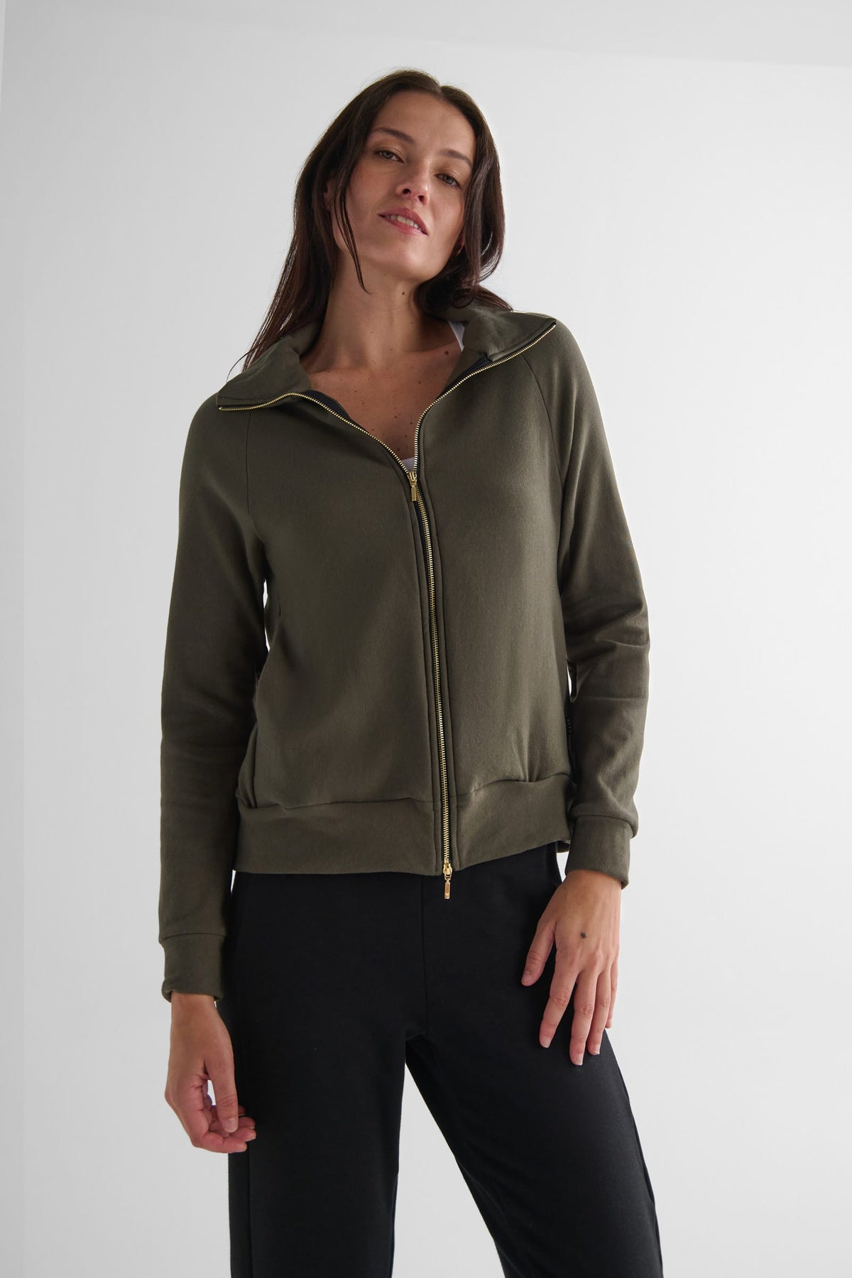 Freedom Full Zip Sweatshirt in Spruce - Women's Full Zip Fleece Sweatshirt in Spruce Green | DAUB