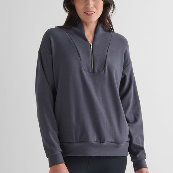 Freedom Quarter Zip Sweatshirt in Ash - Women's Quarter Zip Fleece Sweatshirt in Ash Grey | DAUB