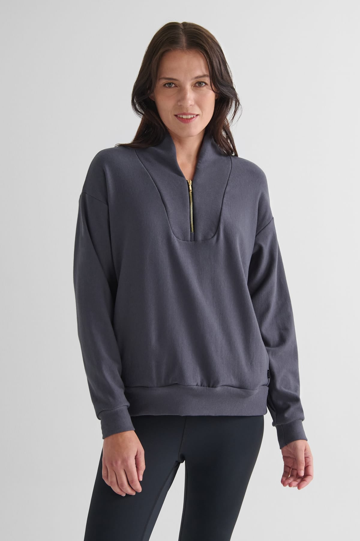 Freedom Quarter Zip Sweatshirt in Ash - Women's Quarter Zip Fleece Sweatshirt in Ash Grey | DAUB