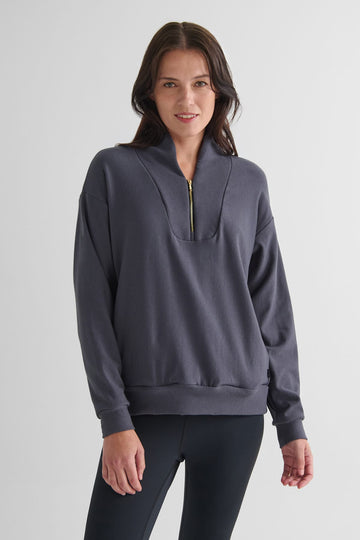 Freedom Quarter Zip Sweatshirt in Ash - Women's Quarter Zip Fleece Sweatshirt in Ash Grey | DAUB