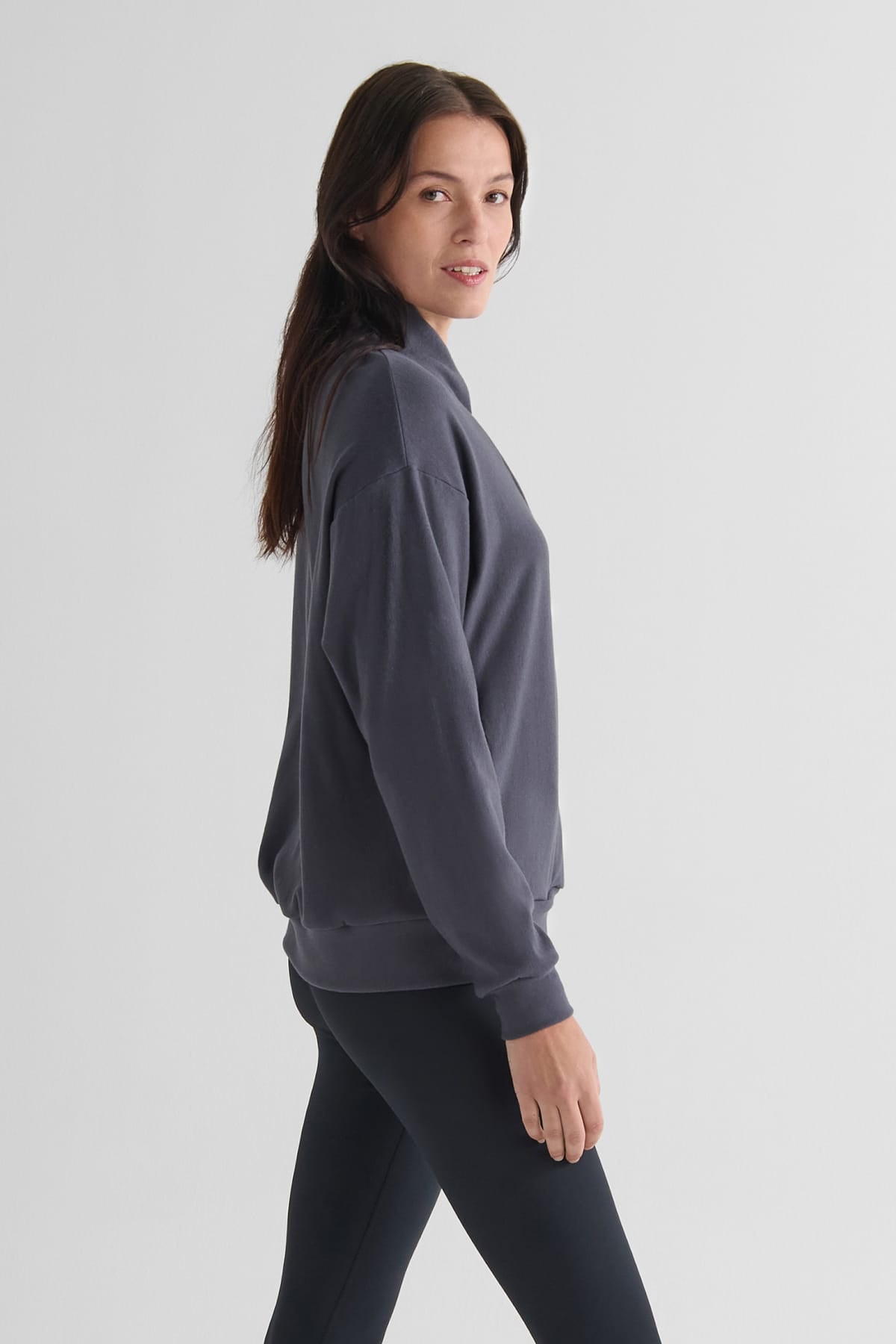 Freedom Quarter Zip Sweatshirt in Ash - Women's Quarter Zip Fleece Sweatshirt in Ash Grey | DAUB