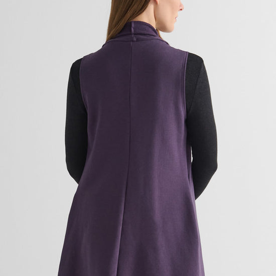Hatley Vest in Aubergine with Monroe Mockneck Sweater in Iron - Lightweight Women’s Fleece Vest in Aubergine Purple and Women's Long Sleeve Sweater in Iron Grey | DAUB