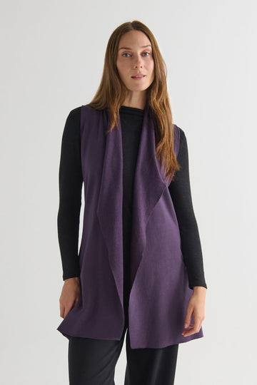 Hatley Vest in Aubergine with Monroe Mockneck Sweater in Iron - Lightweight Women’s Fleece Vest in Aubergine Purple and Women's Long Sleeve Sweater in Iron Grey | DAUB
