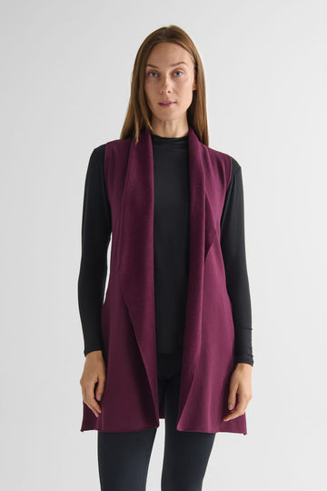 Hatley Vest in Syrah with Jensen Longsleeve in Black - Lightweight Women’s Fleece Vest in Burgundy and Women's Basic Long Sleeve Top in Black | DAUB