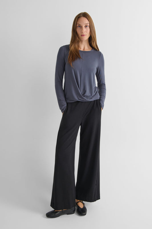 Leilani Longsleeve in Ash with Starboard Pant in Black - Women's Long Sleeve Shirt in Ash Grey and Women's Wide Leg Pant in Black | DAUB