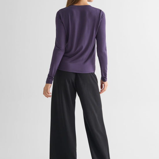 Leilani Longsleeve in Aubergine with Starboard Pant in Black - Women's Long Sleeve Shirt in Aubergine Purple and Women's Wide Leg Pant in Black | DAUB