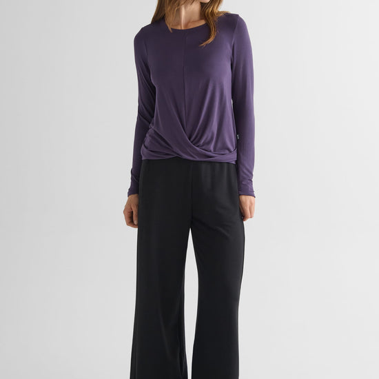 Leilani Longsleeve in Aubergine with Starboard Pant in Black - Women's Long Sleeve Shirt in Aubergine Purple and Women's Wide Leg Pant in Black | DAUB