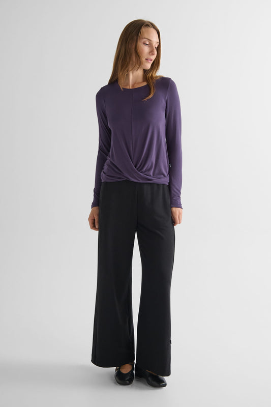 Leilani Longsleeve in Aubergine with Starboard Pant in Black - Women's Long Sleeve Shirt in Aubergine Purple and Women's Wide Leg Pant in Black | DAUB