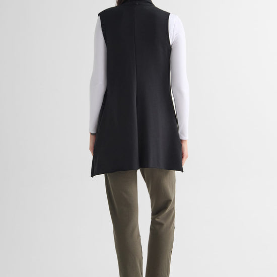Hatley Vest in Black with Leilani Longsleeve in White and Wren Pant in Spruce - Lightweight Women’s Fleece Vest in Black, Women's Basic Long Sleeve Top in White and Women's Straight Leg Pant in Spruce Green | DAUB