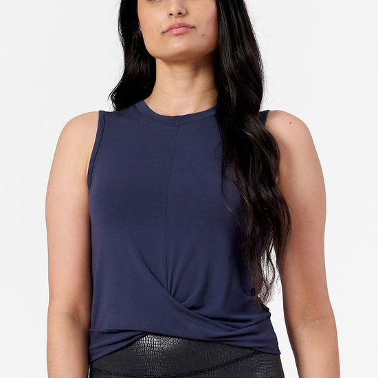 Leilani Tank  - Woman tank with twist on the front in Navy | Daub & Design