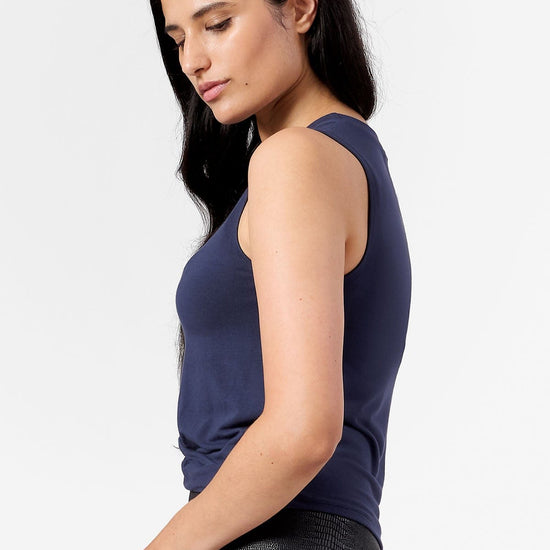 Leilani Tank  - Woman tank with twist on the front in Navy | Daub & Design