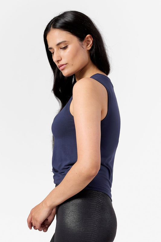 Leilani Tank  - Woman tank with twist on the front in Navy | Daub & Design