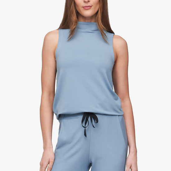 Briar Sleeveless Top  - Women's Basic tank top with mock neck in Coastal Blue | Daub + Design
