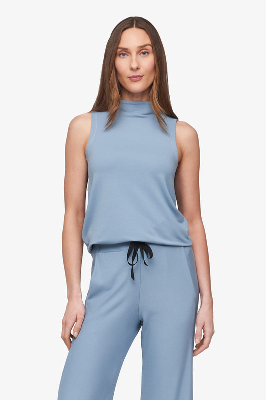 Briar Sleeveless Top  - Women's Basic tank top with mock neck in Coastal Blue | Daub + Design