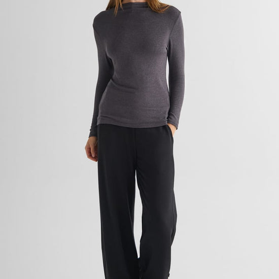 Monroe Mockneck Sweater with Starboard Pant - Women's Long Sleeve Sweater in Iron Grey and Women's Pant in Black | Daub
