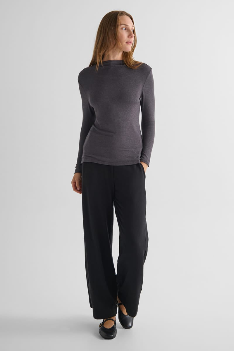 Monroe Mockneck Sweater with Starboard Pant - Women's Long Sleeve Sweater in Iron Grey and Women's Pant in Black | Daub