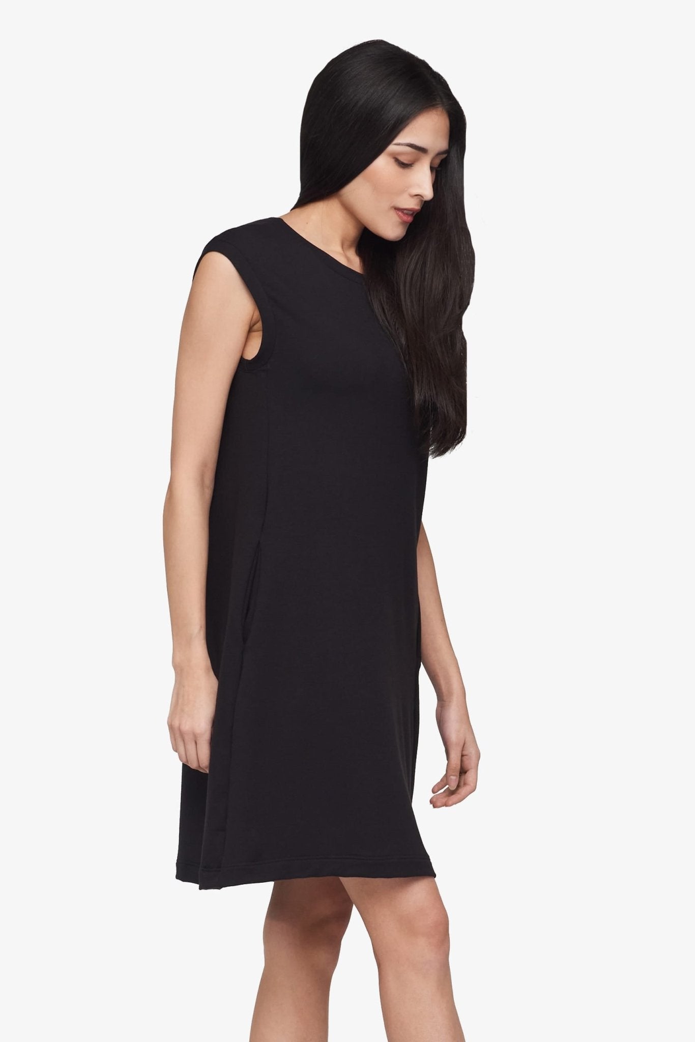 Newport Dress  - Women's Basic dress with pocket in Black | Daub + Design