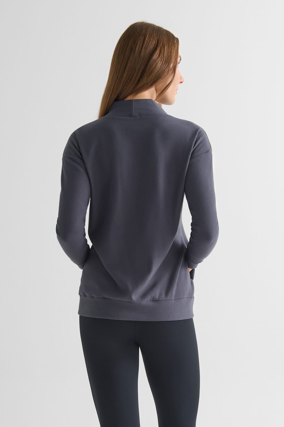 Shiloh Funnelneck Sweatshirt in Ash - Women's Basic Funnelneck Fleece Sweatshirt in Ash Grey | DAUB
