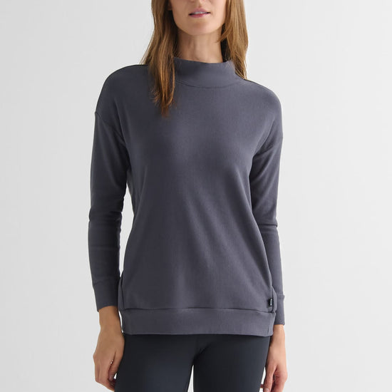 Shiloh Funnelneck Sweatshirt in Ash - Women's Basic Funnelneck Fleece Sweatshirt in Ash Grey | DAUB