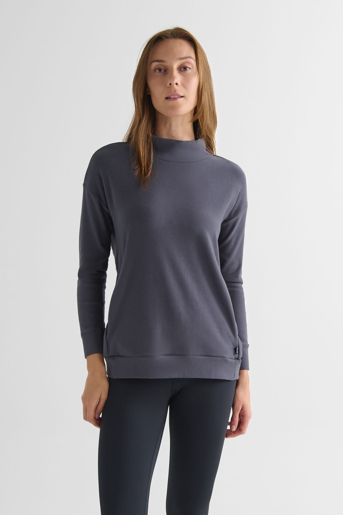 Shiloh Funnelneck Sweatshirt in Ash - Women's Basic Funnelneck Fleece Sweatshirt in Ash Grey | DAUB