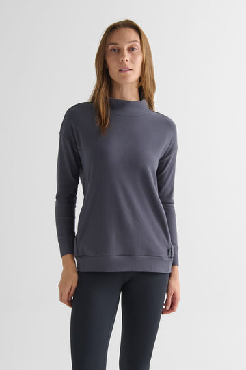 Shiloh Funnelneck Sweatshirt in Ash - Women's Basic Funnelneck Fleece Sweatshirt in Ash Grey | DAUB