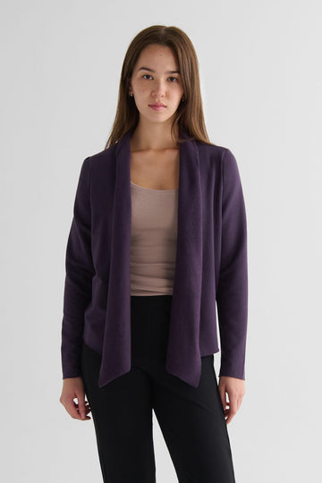 Sloane Jacket in Aubergine with Basic Tank in Etherea - Lightweight Women’s Fleece Jacket in Aubergine Purple and Women's Basic Tank Top in Beige | DAUB
