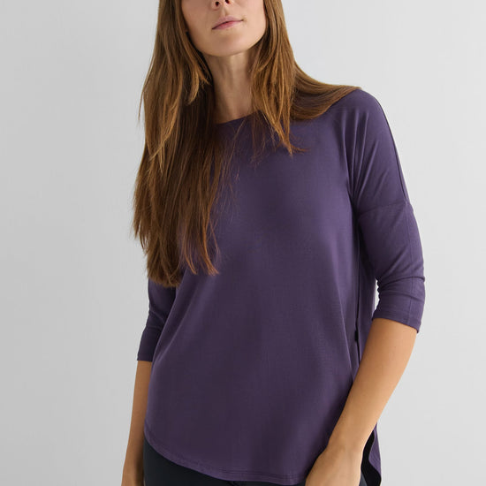 Ainsley Tee in Aubergine - Women's Basic 3/4 Sleeves T-Shirt in Aubergine Purple | DAUB