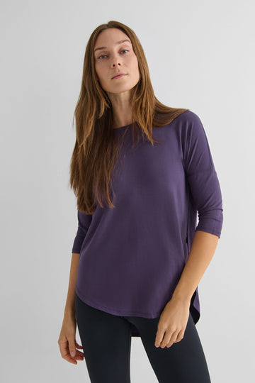Ainsley Tee in Aubergine - Women's Basic 3/4 Sleeves T-Shirt in Aubergine Purple | DAUB