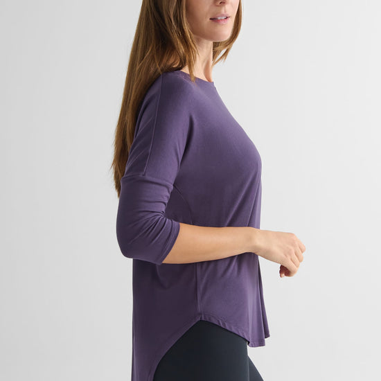 Ainsley Tee in Aubergine - Women's Basic 3/4 Sleeves T-Shirt in Aubergine Purple | DAUB