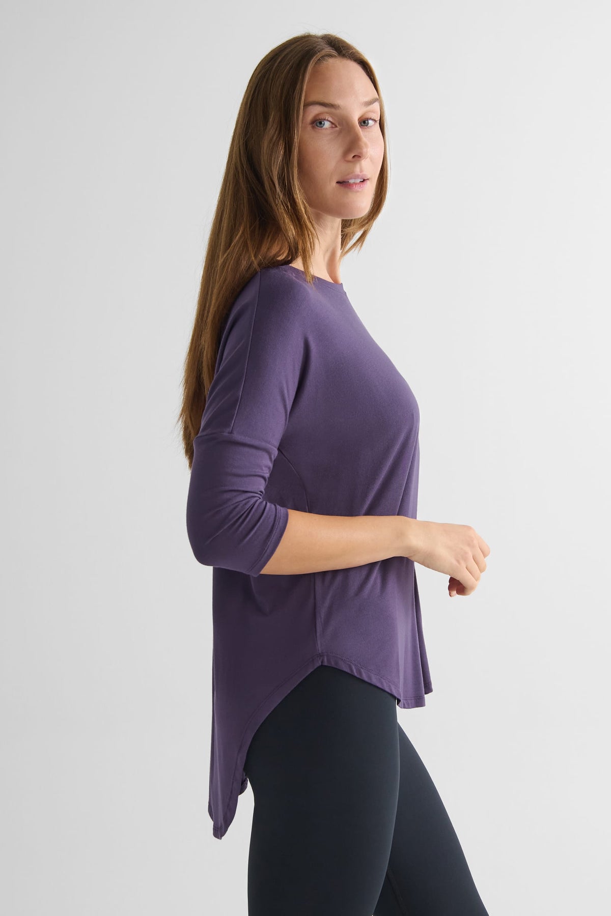 Ainsley Tee in Aubergine - Women's Basic 3/4 Sleeves T-Shirt in Aubergine Purple | DAUB
