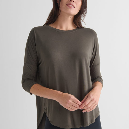 Ainsley Tee in Spruce - Women's Basic 3/4 Sleeves T-Shirt in Spruce Green | DAUB