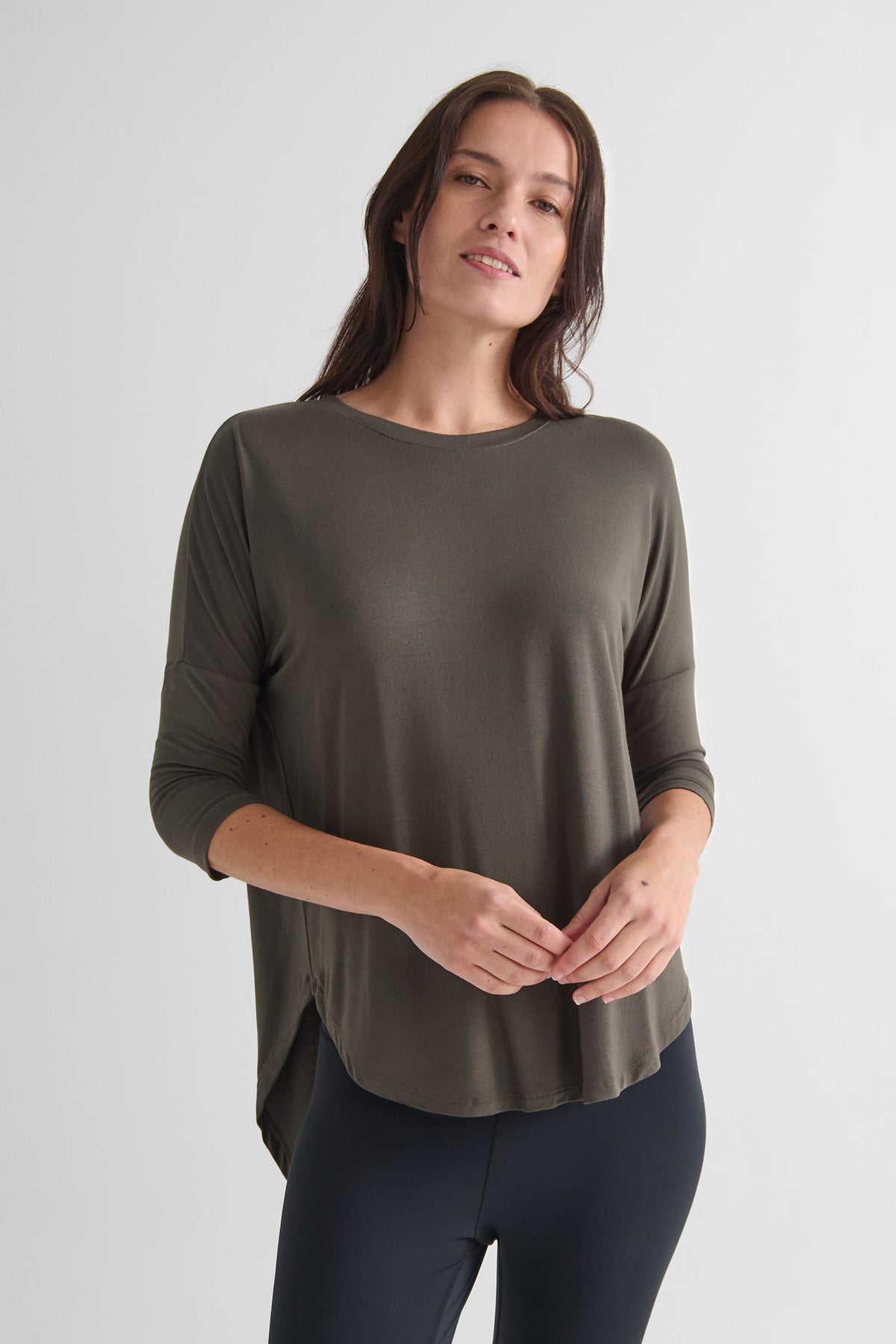 Ainsley Tee in Spruce - Women's Basic 3/4 Sleeves T-Shirt in Spruce Green | DAUB