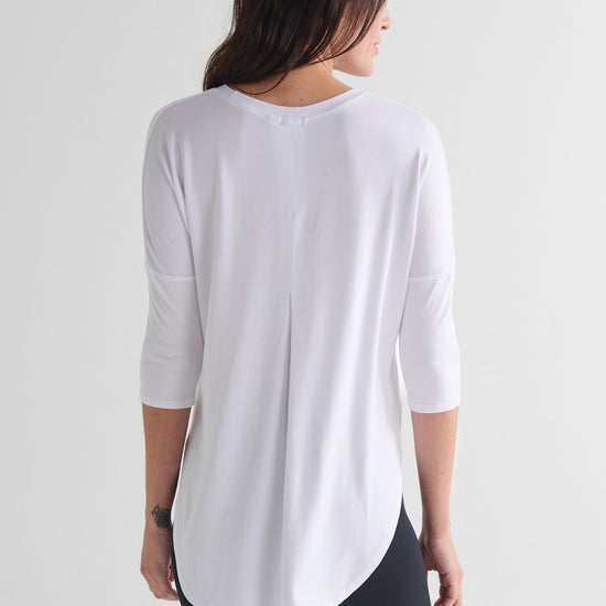 Ainsley Tee in White - Women's Basic 3/4 Sleeves T-Shirt in White | DAUB