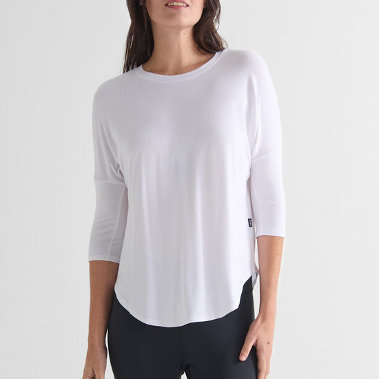 Ainsley Tee in White - Women's Basic 3/4 Sleeves T-Shirt in White | DAUB