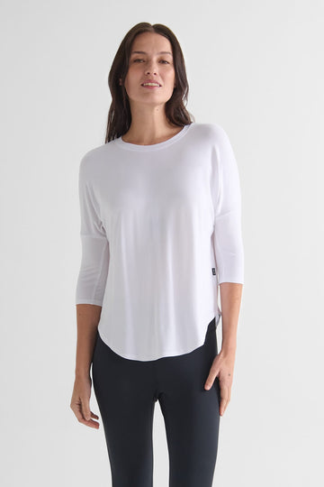 Ainsley Tee in White - Women's Basic 3/4 Sleeves T-Shirt in White | DAUB