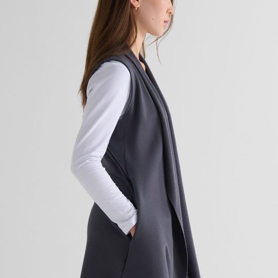 Hatley Vest in Ash with Avery Longsleeve in White - Lightweight Women’s Fleece Vest in Ash Grey and Women's Long Sleeve Top in White | DAUB