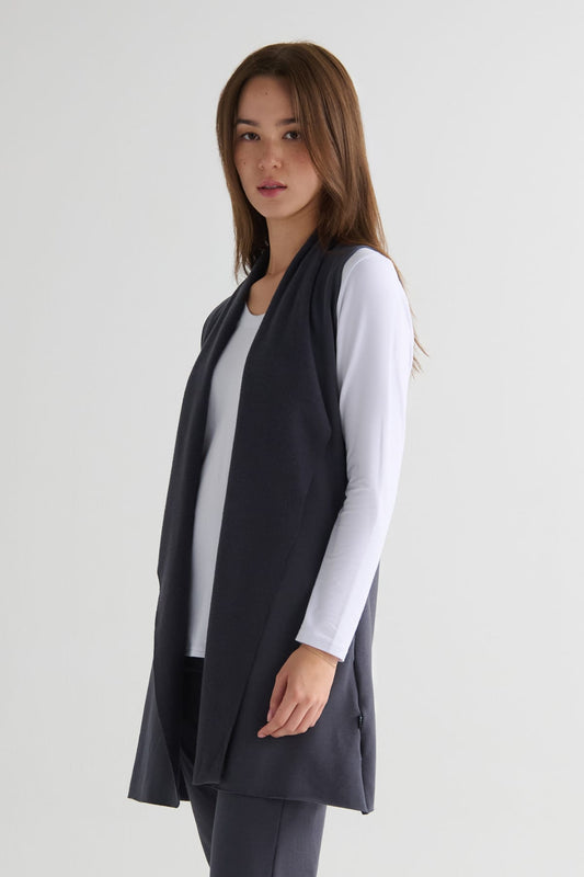 Hatley Vest in Ash with Avery Longsleeve in White - Lightweight Women’s Fleece Vest in Ash Grey and Women's Long Sleeve Top in White | DAUB