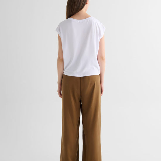 Box Tee with Winslow Trouser - Women's Basic T-Shirt in White and Women's Tailored Trouser in Clove Brown | DAUB