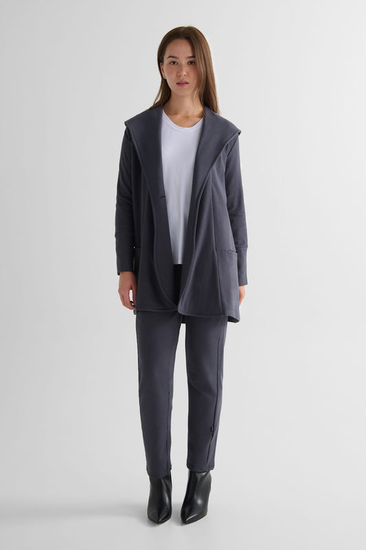Cocoon Jacket in Ash with Wren Pant in Ash - Women's Hooded Fleece Jacket in Ash Grey and Women's Straight Leg Pant in Ash Grey | DAUB