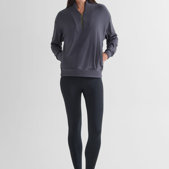 Freedom Quarter Zip Sweatshirt in Ash - Women's Quarter Zip Fleece Sweatshirt in Ash Grey | DAUB