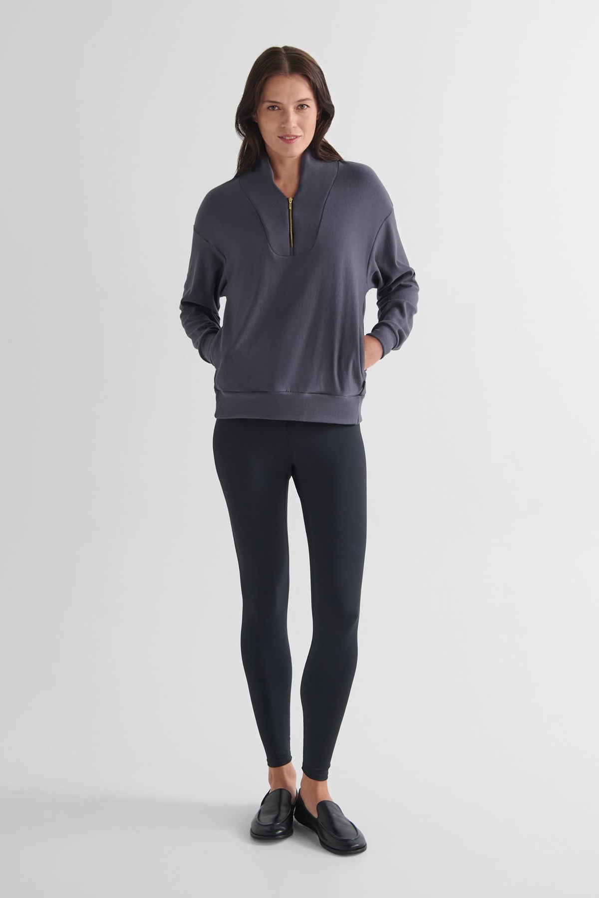 Freedom Quarter Zip Sweatshirt in Ash - Women's Quarter Zip Fleece Sweatshirt in Ash Grey | DAUB