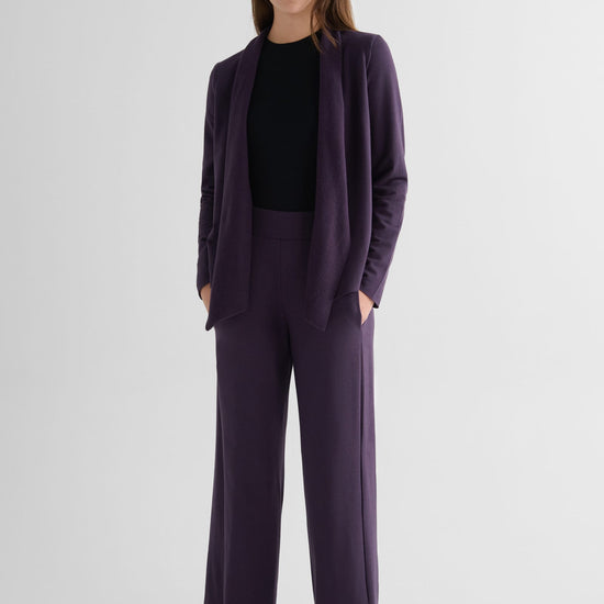 Sloane Jacket in Aubergine with Maia Tank in Black and Starboard Pant in Aubergine - Lightweight Women’s Fleece Jacket in Aubergine Purple, Women's Basic Tank Top in Black and Women's Wide Leg Pant in Aubergine Purple | DAUB