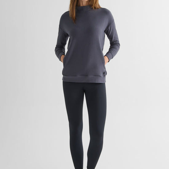 Shiloh Funnelneck Sweatshirt in Ash - Women's Basic Funnelneck Fleece Sweatshirt in Ash Grey | DAUB