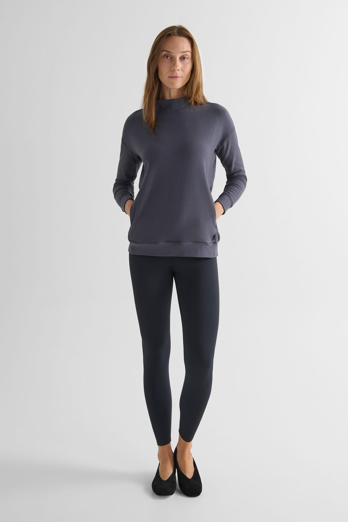 Shiloh Funnelneck Sweatshirt in Ash - Women's Basic Funnelneck Fleece Sweatshirt in Ash Grey | DAUB