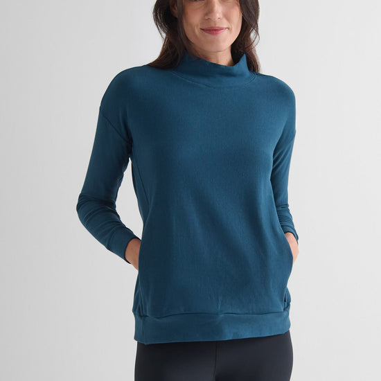 Shiloh Funnelneck Sweatshirt in Mystique - Women's Basic Funnelneck Fleece Sweatshirt in Blue | DAUB