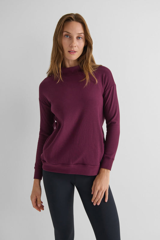 Shiloh Funnelneck Sweatshirt in Syrah - Women's Basic Funnelneck Fleece Sweatshirt in Burgundy | DAUB
