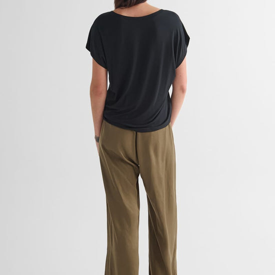 Winslow Trouser with Trinity Tee -  Women's Tailored Trouser in Olive Green and Women's Basic T-shirt in Black | Daub